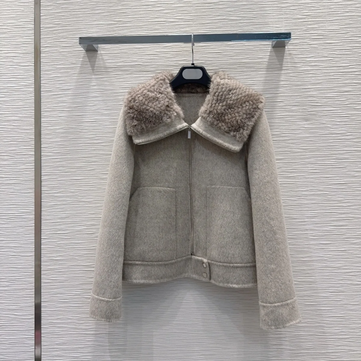 2026 high-quality women's long fur collar spliced double-sided woolen short coat--2691171