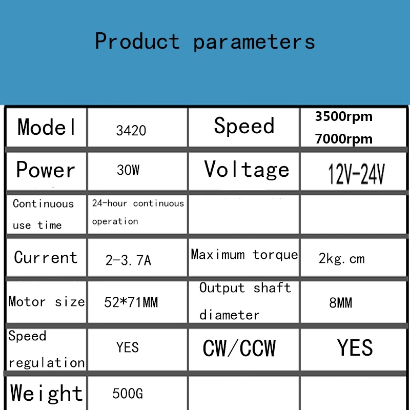 30W Permanent Magnet DC Motor 12V 24V 3500rpm 7000rpm High Speed Large Torque Ball Bearing Low Noise Moter Electric Drill 3420