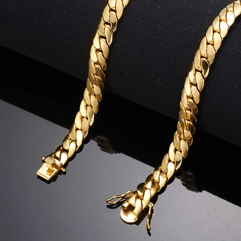 Hip Hop Bling Gold Color Cuban Link Chain Necklaces Tank Chain Men's Whip Chain Necklace Men Rapper Jewelry Drop Shipping