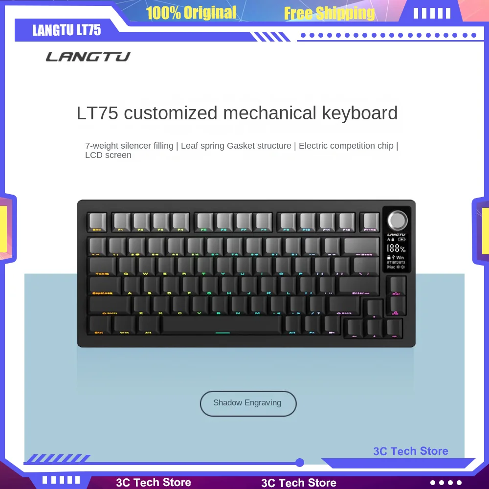 

LANGTU LT75 Customized Wireless Mechanical Keyboard 75% Layout Hot Plug Dial Gasket Structure Tri-Mode Bluetooth Gaming Office