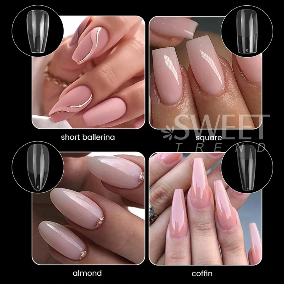 550 piezas de tips de uñas de gel suave, medianos y cortos, en forma de almendra y ataúd, cobertura completa, mate, para extensión, acrílicas, francesas, para decoración 2