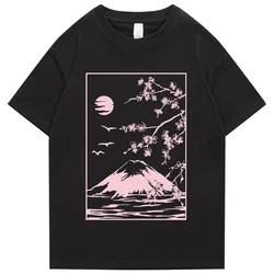 Camiseta con estampado de Tokyo Sakura Mount Fuji para hombre, camisa holgada de algodón con estampado de tarjeta de visita, ropa informal de verano, estilo Hip Hop