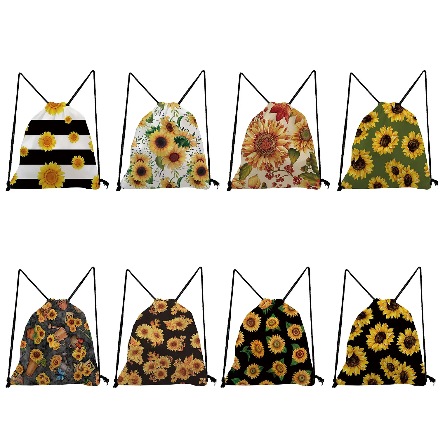 

Drawstring Pocket Backpacks for Students Softback Bag Shoes Bag Custom Refreshing Floral Yellow Sunflower Print Portable Casual