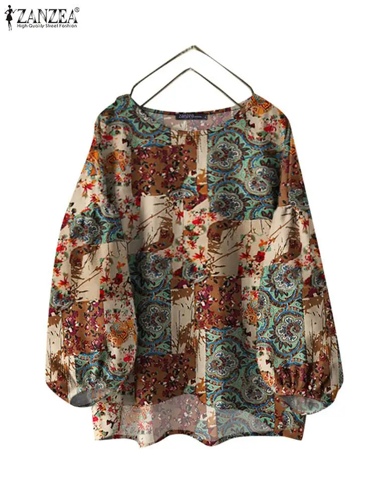 ZANZEA Long Sleeve Ethnic Printed Shirts Tops Holiday Autumn 2024 Women O Neck Blusas Casual Loose Fashion Bohemian Blouses