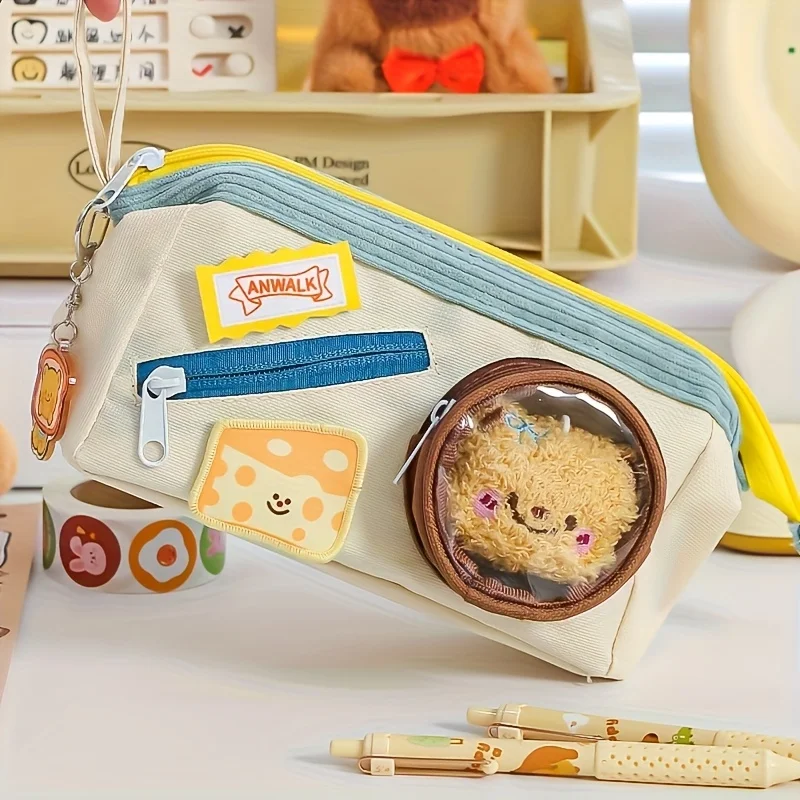 Cute and High Beauty Food Theme Pen Cases with Observation Windows - Large Capacity Portable Student Stationery Storage Box