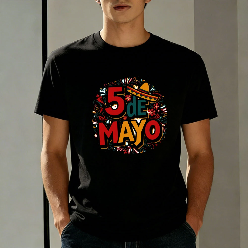 5 De Mayo Mexican Fiesta Celebration Print Top for Men Unisex Gift Party Wear Men T-Shirt Cotton Summer Short Sleeve Fashion
