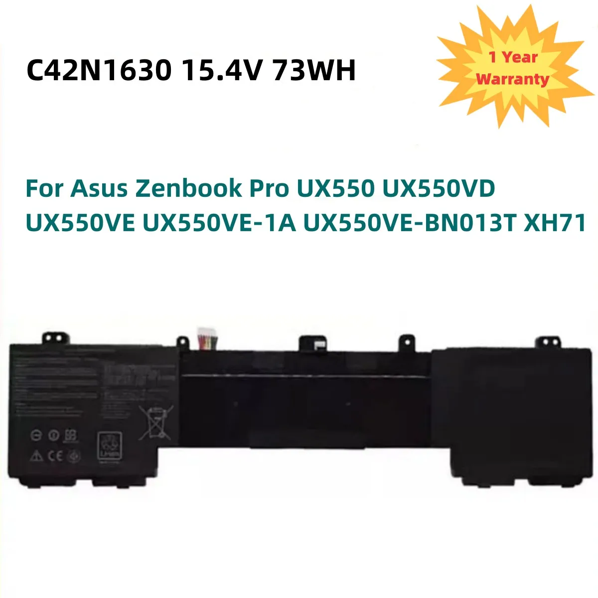 

C42N1630 15.4V 73WH Laptop Battery for Asus Zenbook Pro UX550 UX550VD UX550VE UX550VE-1A UX550VE-BN013T XH71 Series C42PHCH