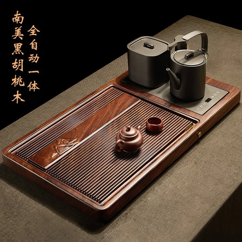 Walnut tea tray tea making set, automatic all-in-one set, home office original solid wood tea tray water storage table