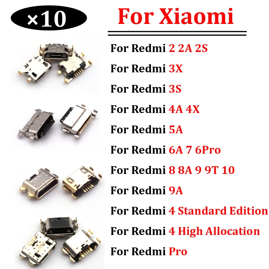 

10 шт. разъем для зарядки Micro USB для Xiaomi Redmi 3S 3X 4 Standard Edition 4X Pro 4A 5A 6A 6pro 7 7A 6 Разъем для зарядного устройства Док-станция