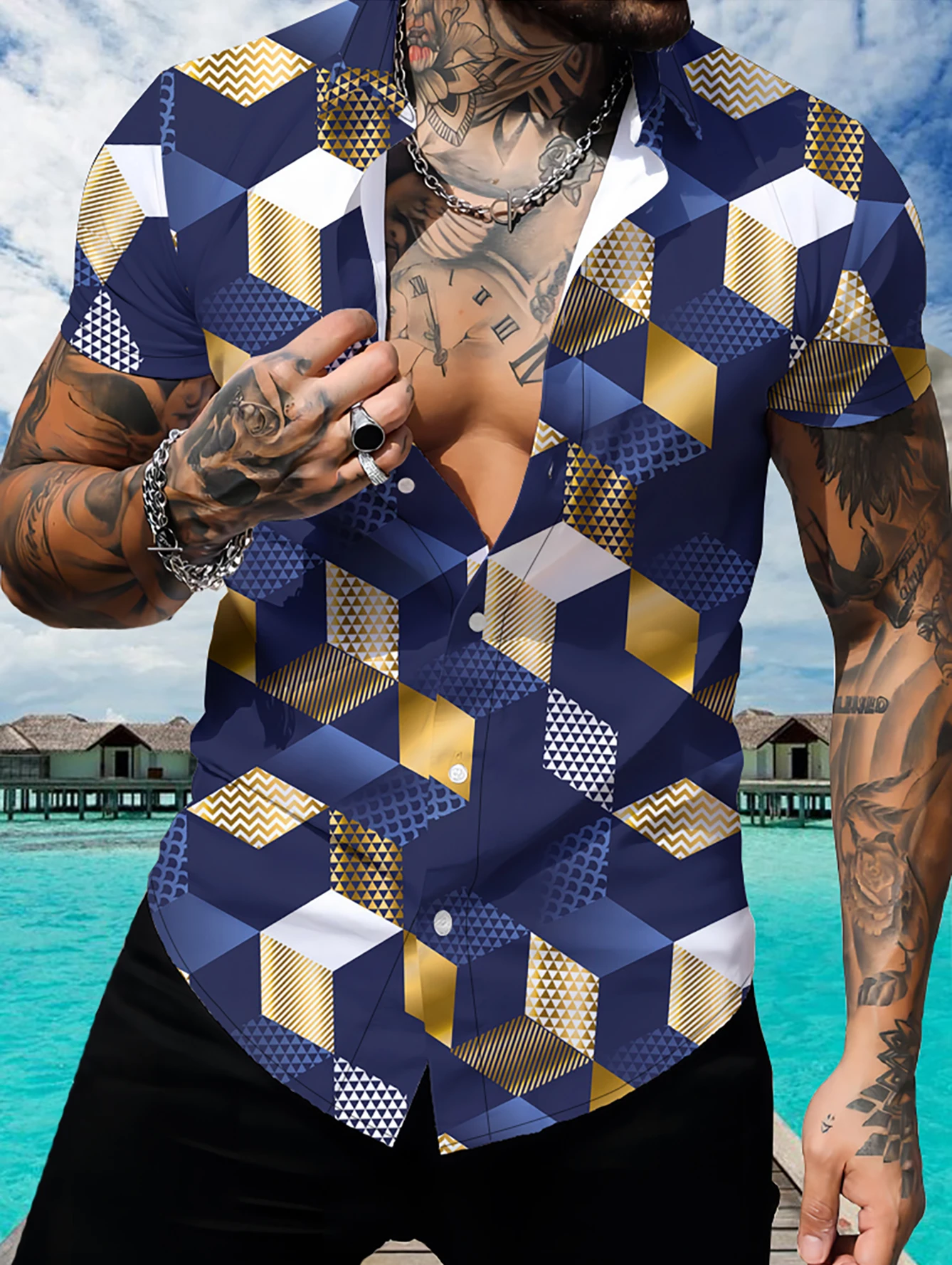 

Men's summer shirt short sleeves cross-border three-dimensional 3D digital printing casual shirt short sleeves