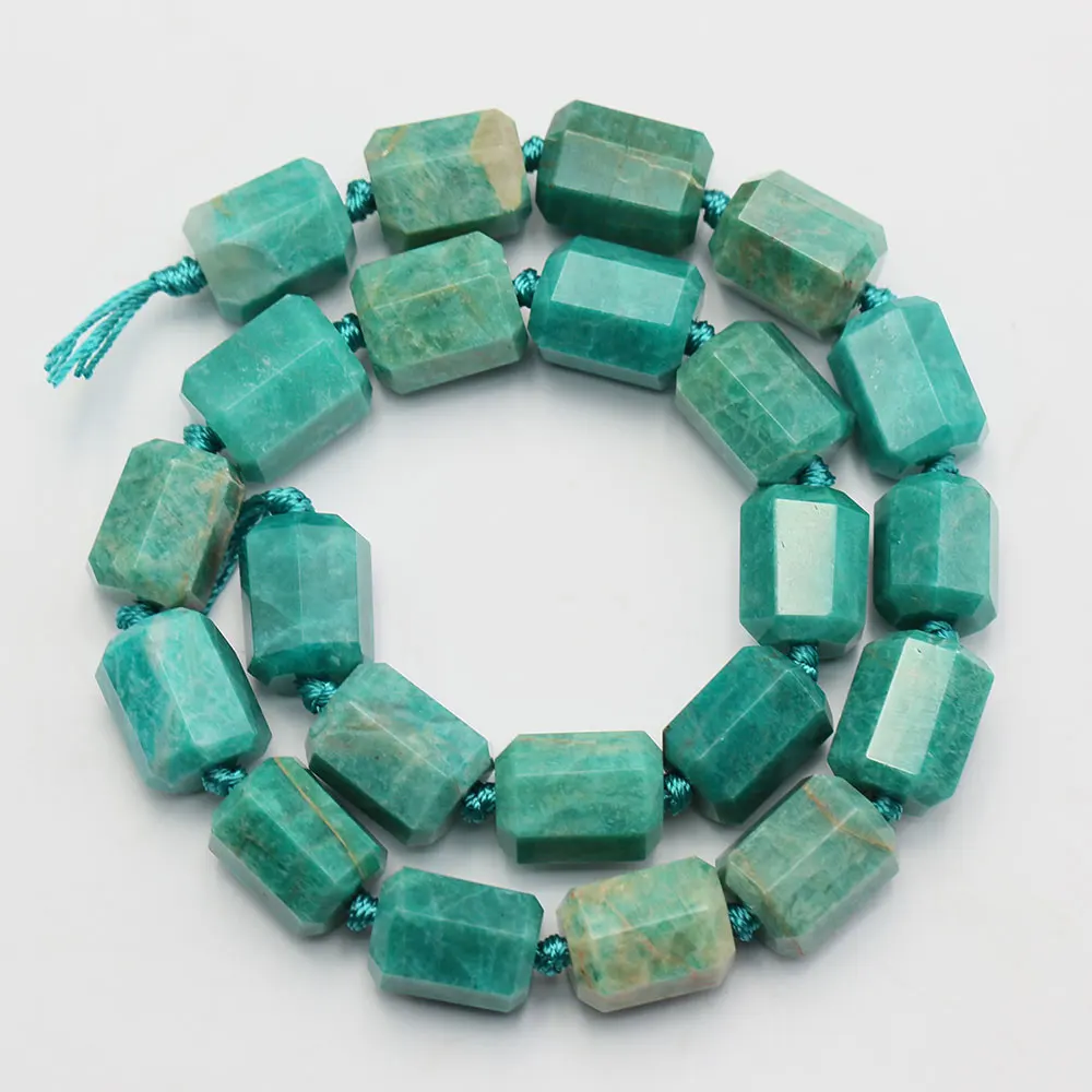 Natural Green Peruvian Amazonite Faceted Tube Rectangle Nugget Loose Beads 16