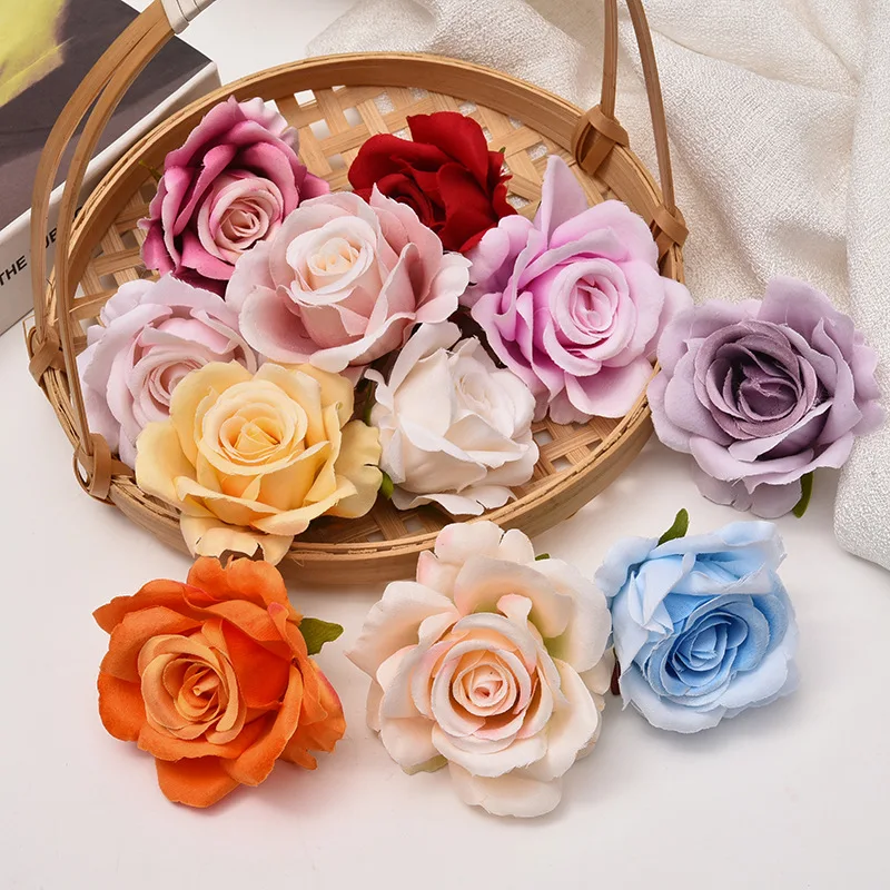 

20Pcs Rose Artificial Flowers Heads 6cm Fake Flowers for Marriage Wedding Decorations Home Decor DIY Craft Garland Accessories