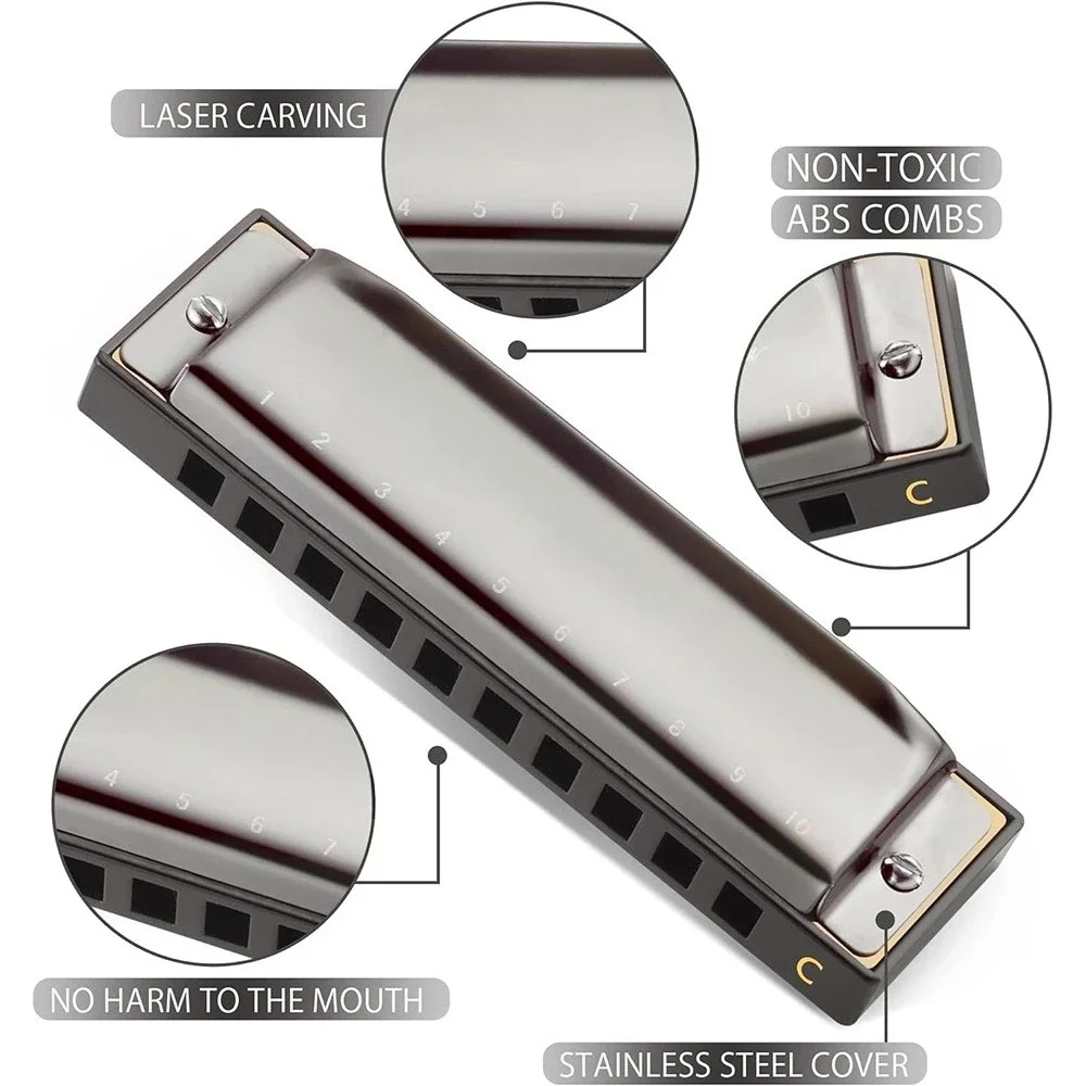 Hot Sale Wholesale SWAN Blues C Key 10 Hole 20 Tone Stainless Steel Silver Beginners Diatonic Harmonica