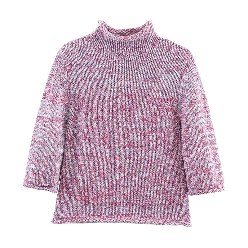 Suéter de malha multicolorido para mulheres gola alta casual primavera outono pulôveres chiques tops femininos