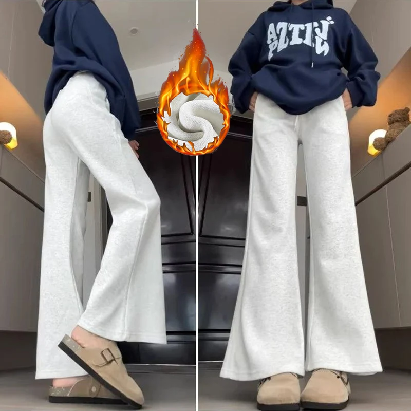 Winter-Damen-Schneehose, Warme Dünne Schlaghose, Klassische Einfarbige Hochgeschnittene Slim-Fit-Hose, Koreanische Fleece-Thermohose für Frauen