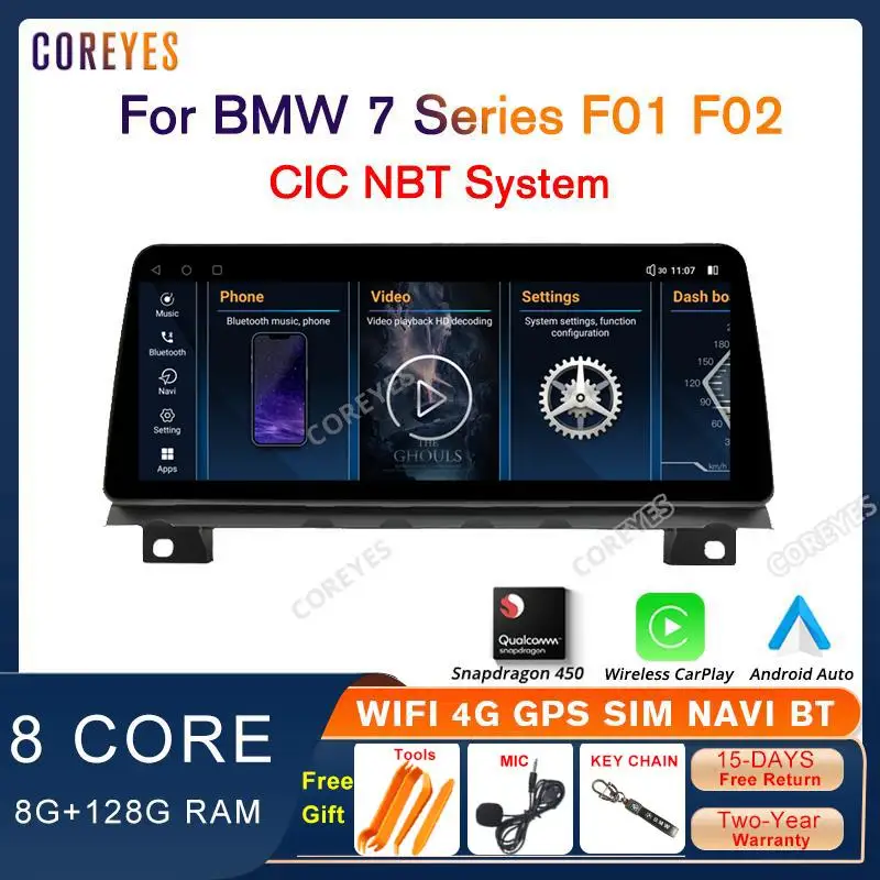 

COREYES 12.3 Inch Car Radio For BMW 7 Series F01 F02 CIC NBT CarPlay Multimedia Stereo Player Auto BT Snapdragon 665 GPS Navi