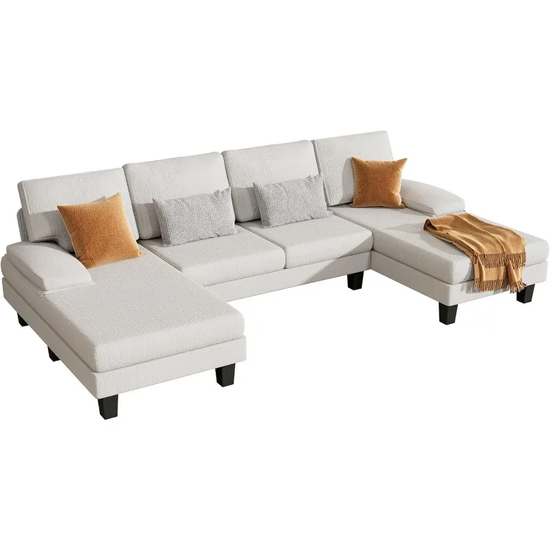 Shahoo Sectional Couch Living Room Sets Chenille Fabric U-Shaped Sofa with Double Chaises, Gray