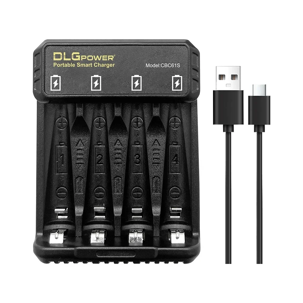 DLGpower 4-bay battery charger can recharge 1.2V NI-MH/NI-CD/1.5V LI-ION and 3.7V 14500/10440 batteries.