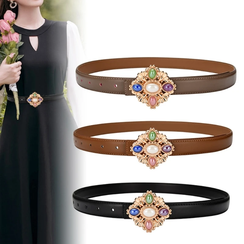 French Waist Belt for Banquet Idol Costume Jewelry Waist Theatrical Costume Elegant Artificial Gemstones Leather