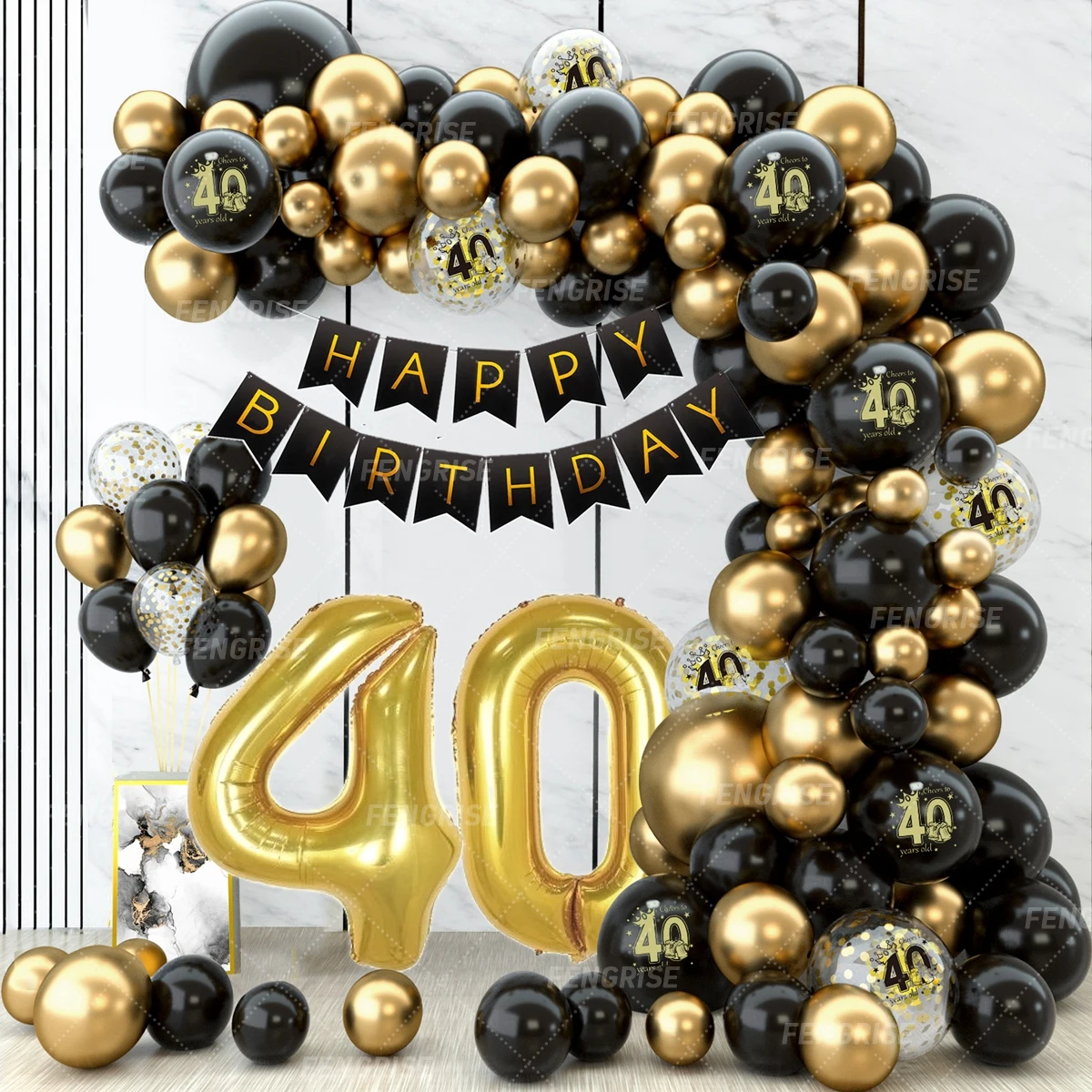 Black Gold Balloon Garland Arch Kit Happy 18 30 40 50 Year Old Birthday Party Decor Adults Anniversary Confetti Latex Balloon