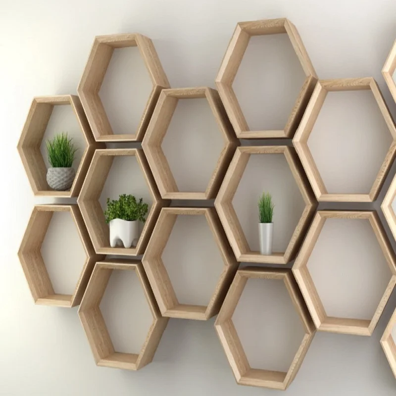 Modern Wooden Hexagonal Ledge Honeycomb Floating Storage Shelf Halloween Christmas Handmade Eco-friendly Home Decor