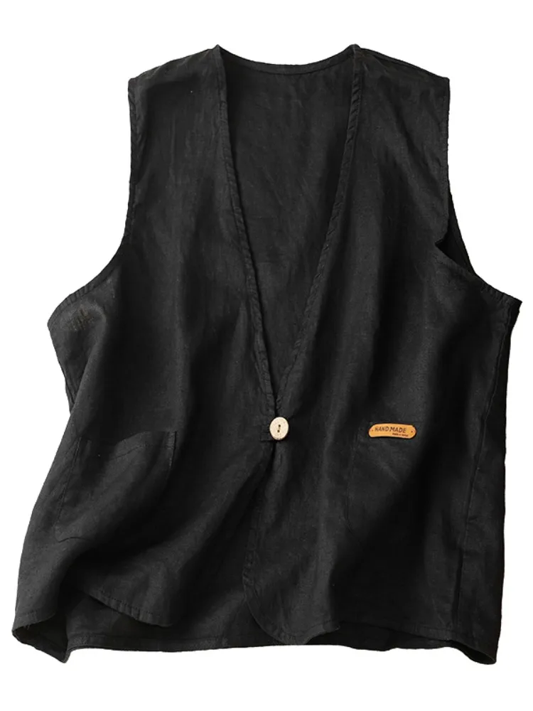 السيدات رقيقة الكتان Jaet فضفاضة عارضة Svel سترة الصيف ملابس خارجية لون نقي تنوعا زر حتى V-Ne مزيج القطن