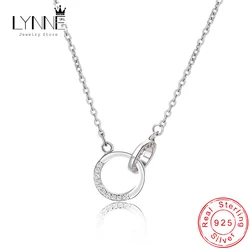 New Fashion 925 Sterling Silver Double Round Pendant Neckalce Rose Gold Semi Circle Rhinestone Clavicle Chain Women Jewelry Gift