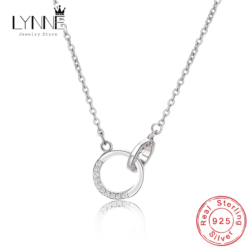 Nowa moda 925 Sterling Silver Double Round Pendant Neckalce Rose Gold Semi Circle Rhinestone Clavicle Chain Biżuteria damska Prezent