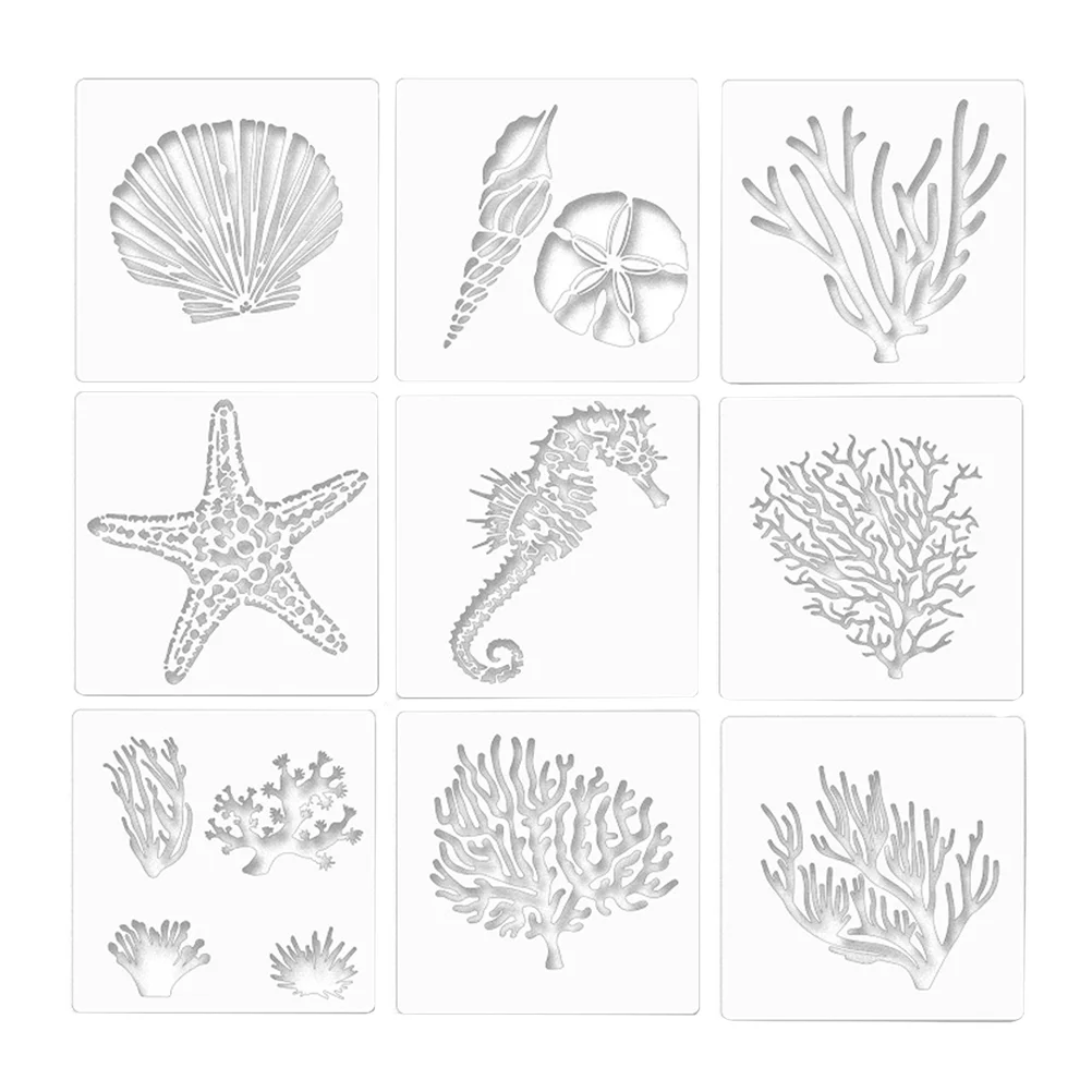 

Decor Spray Pattern Hollow Painting Stencil Mold Template DIY Stencils Sea Ocean Crafts PET Templates Drawing Kids Child