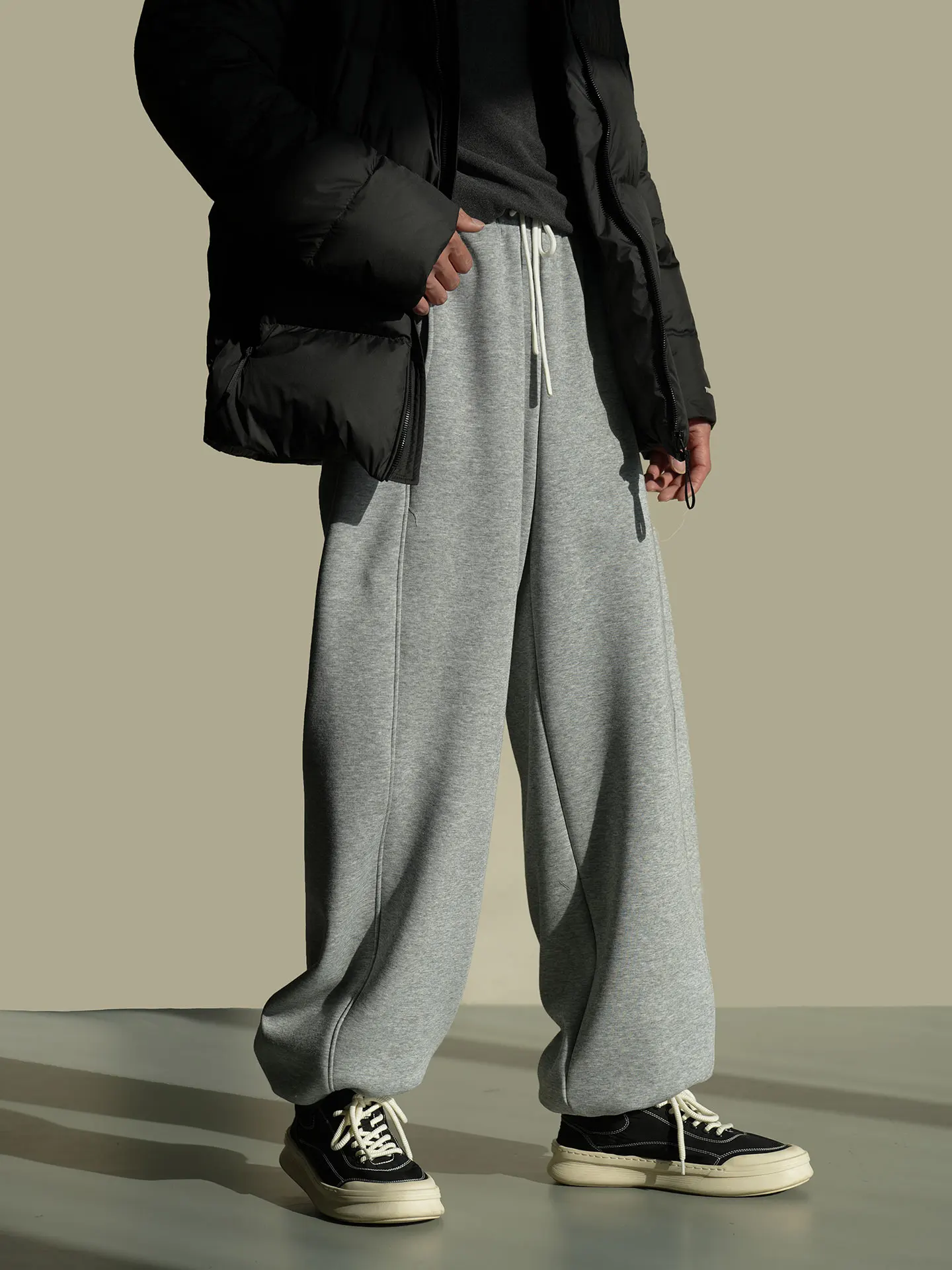 

Мужские повседневные брюки с флисовой подкладкой, двусторонние, свободного кроя, зимние, для подростков, размеры 73 и выше, широкие штанины, смесовая ткань хлопок/полиэстер