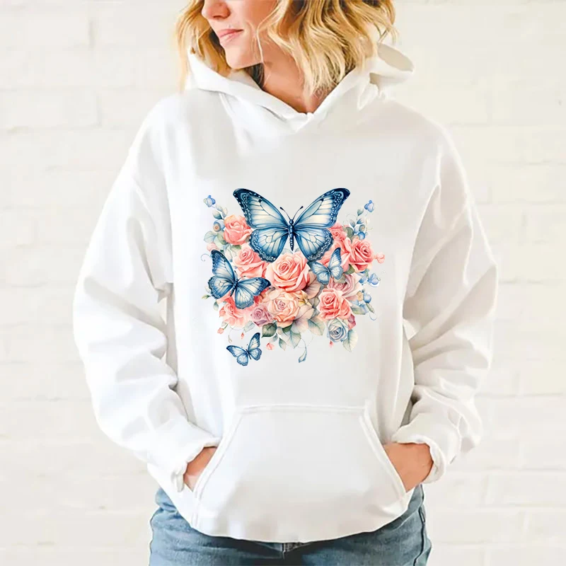 

Funny Flower Butterfly Letter Print Hoodie Womans Casual Tops Autumn Winter Sweatshirt Plus Size Tops Pullover(Premium Hoodie)