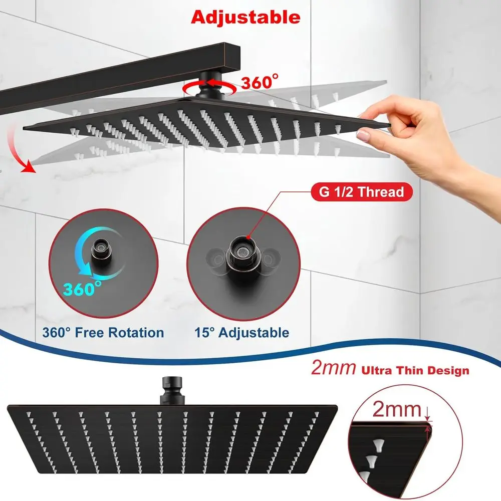 12 رأس دش مطري كبير من الفولاذ المقاوم للصدأ من البرونز المطلي بالزيت لتأثير شلال الحمام عالي الضغط أو السقف أو الحائط