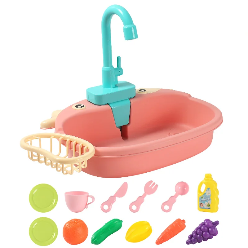 Kids Kitchen Sink Toys Simulation Electric Dishwasher Mini Kitchen Food Pretend Play House Toy Set Children Role Play Girl Toys