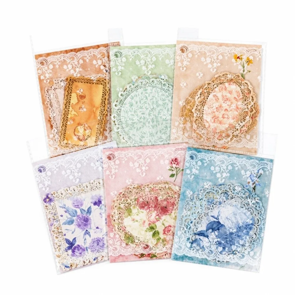 6 packs 6 Sets Vintage Scrapbook Paper Flat Sheet Lightweight Bright Colored Paper Printed Paper Multi Color Journaling Supplies