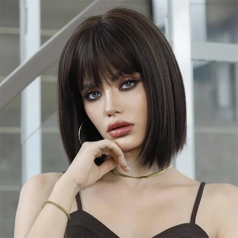 

Honey Black With Bangs Human Hair Bob Wigs Straight HD Lace Front Wig 180 Density Honey Blonde Lace Frontal Wigs for Black Women