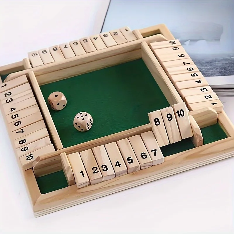 

A wooden closed-box dice game with a red velvet chessboard - a classic strategy math board game