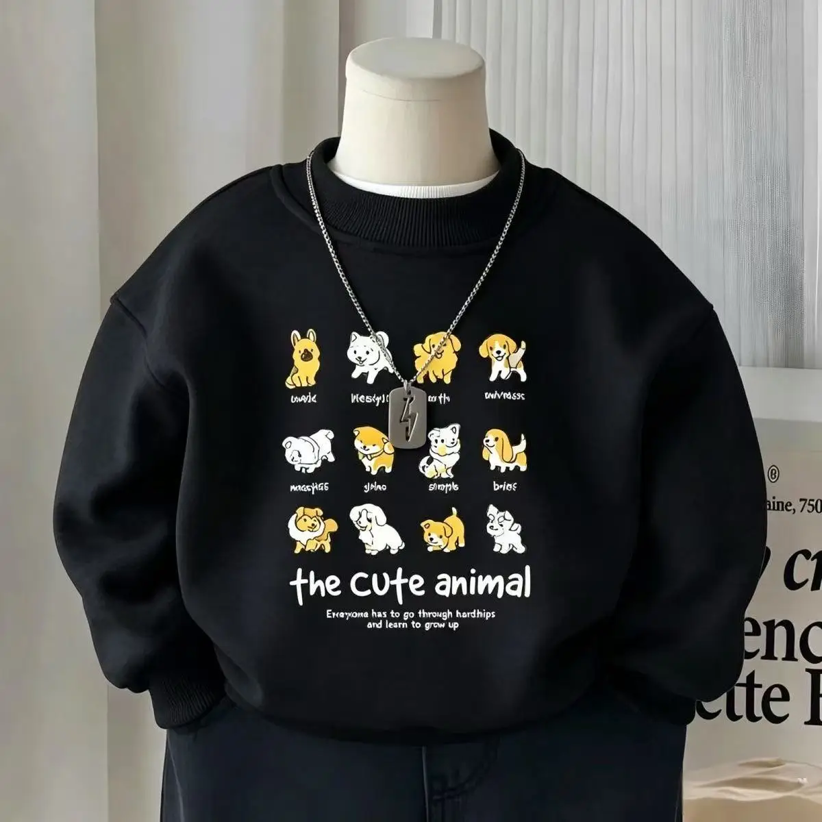 Cute Cartoon Puppy Print Kids Sweatshirt Boys Girls O‑neck Long Sleeve Pullover Tops Casual Children Clothes