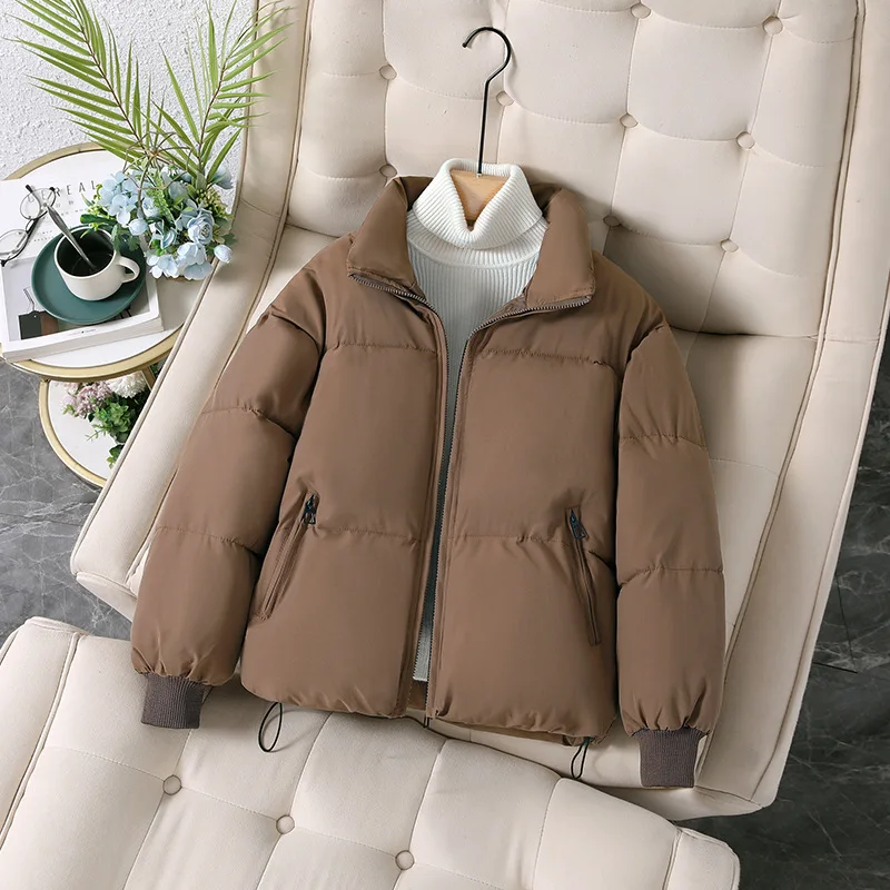 Windproof Cropped Puffer Jacket Winter Women Warm Parkas Thick Coat Long Sleeve Zipper Outerwear Korean Chic Winter Coat New