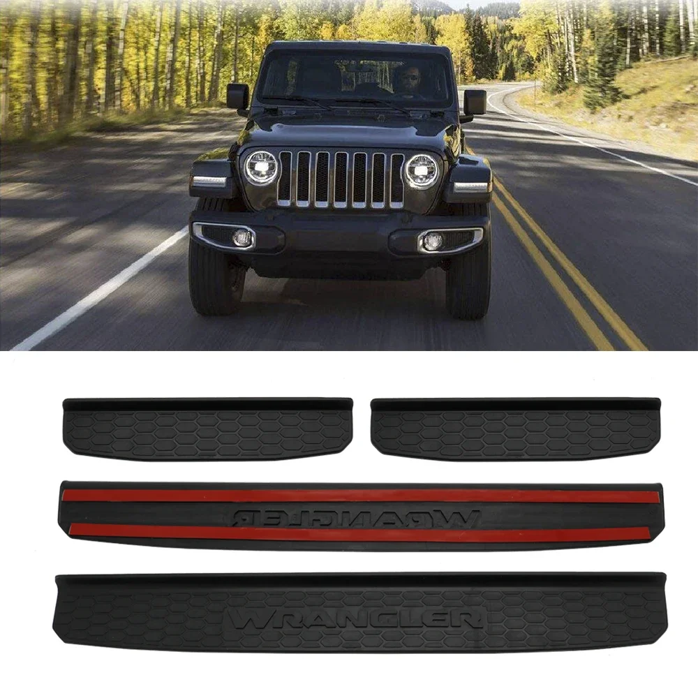 Car Interior Door Sill Entry Guards Protector 2 4-Door Accessories Door Plate Cover Sill For Jeep Wrangler JL 2018 2019