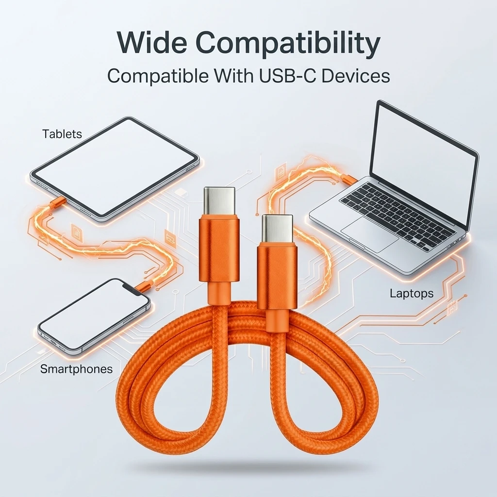 60W PD Type C to Type C Cable Fast Charging Braided USB C Cord For iPhone 15 16 17 Pro Max For Samsung S26 S25 Xiaomi Macbook