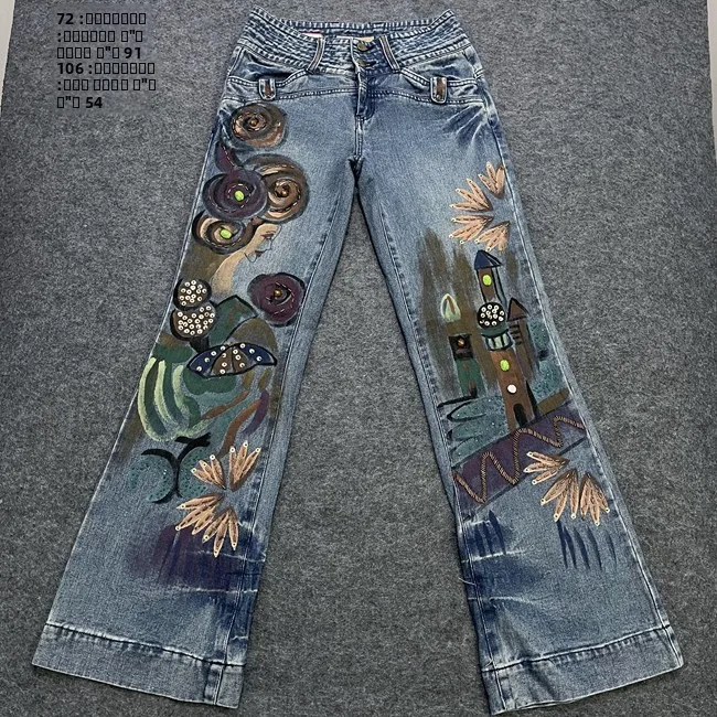 กางเกงยีนส์วินเทจเอวต่ำทรงขากว้างแบบไมโครเฟลร์ สไตล์ Y2K มิลเลนเนียม สำหรับสาวๆ ทรงหลวม ยืดหยุ่นปานกลาง