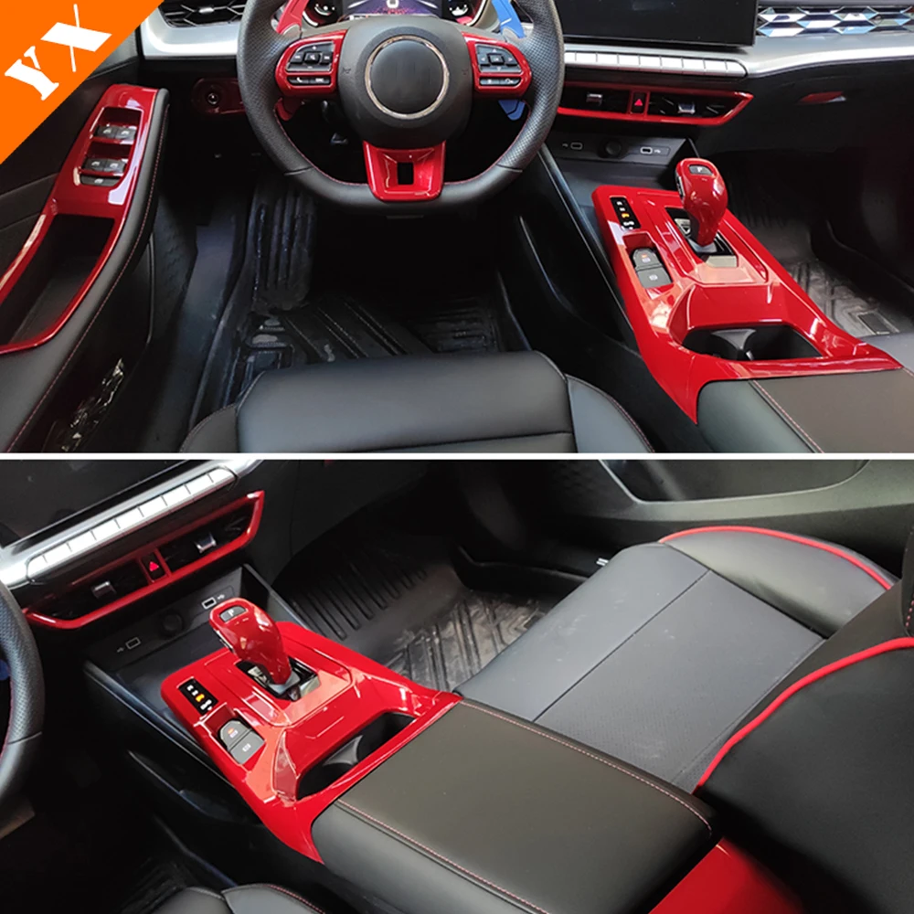 For MG GT 2022-2024 Car Full Set Trim Interior Moulding Red Look Window Lift Center Console Panel Inner Handle Accessories