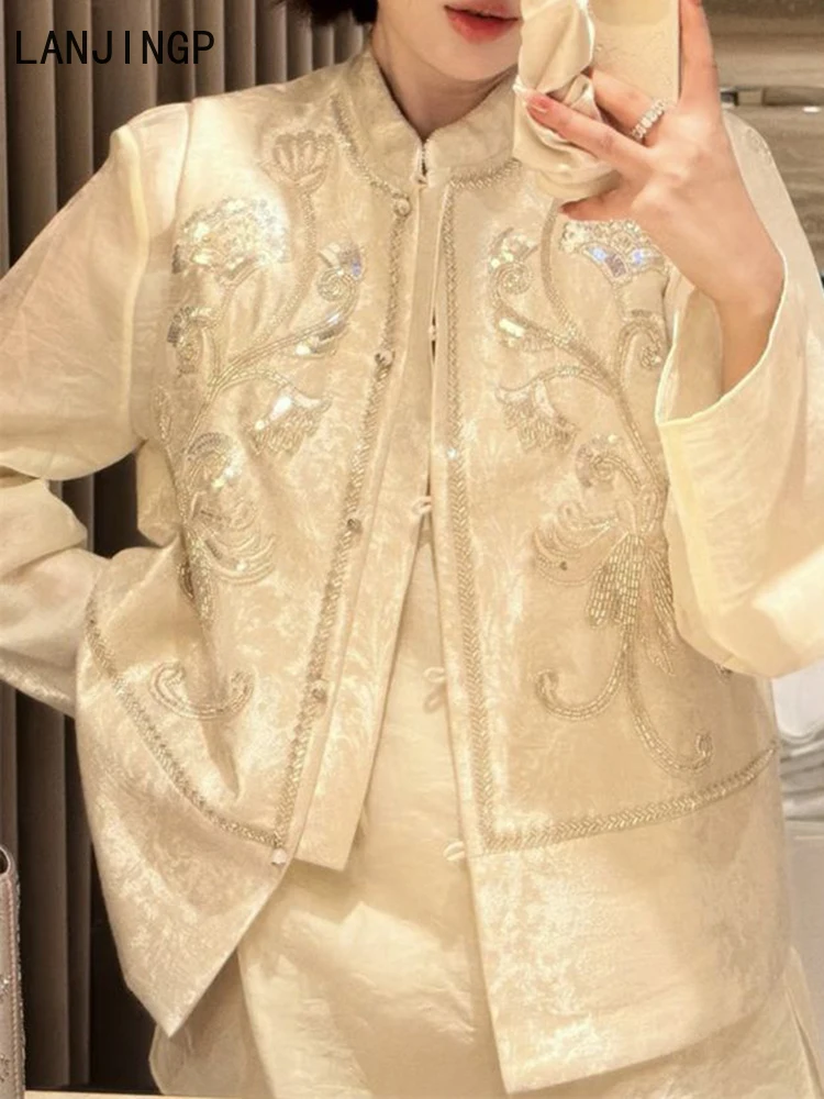 2025 high-end spring Chinese-style new beaded sequined national style vest vest French heavy industry embroidered top vest