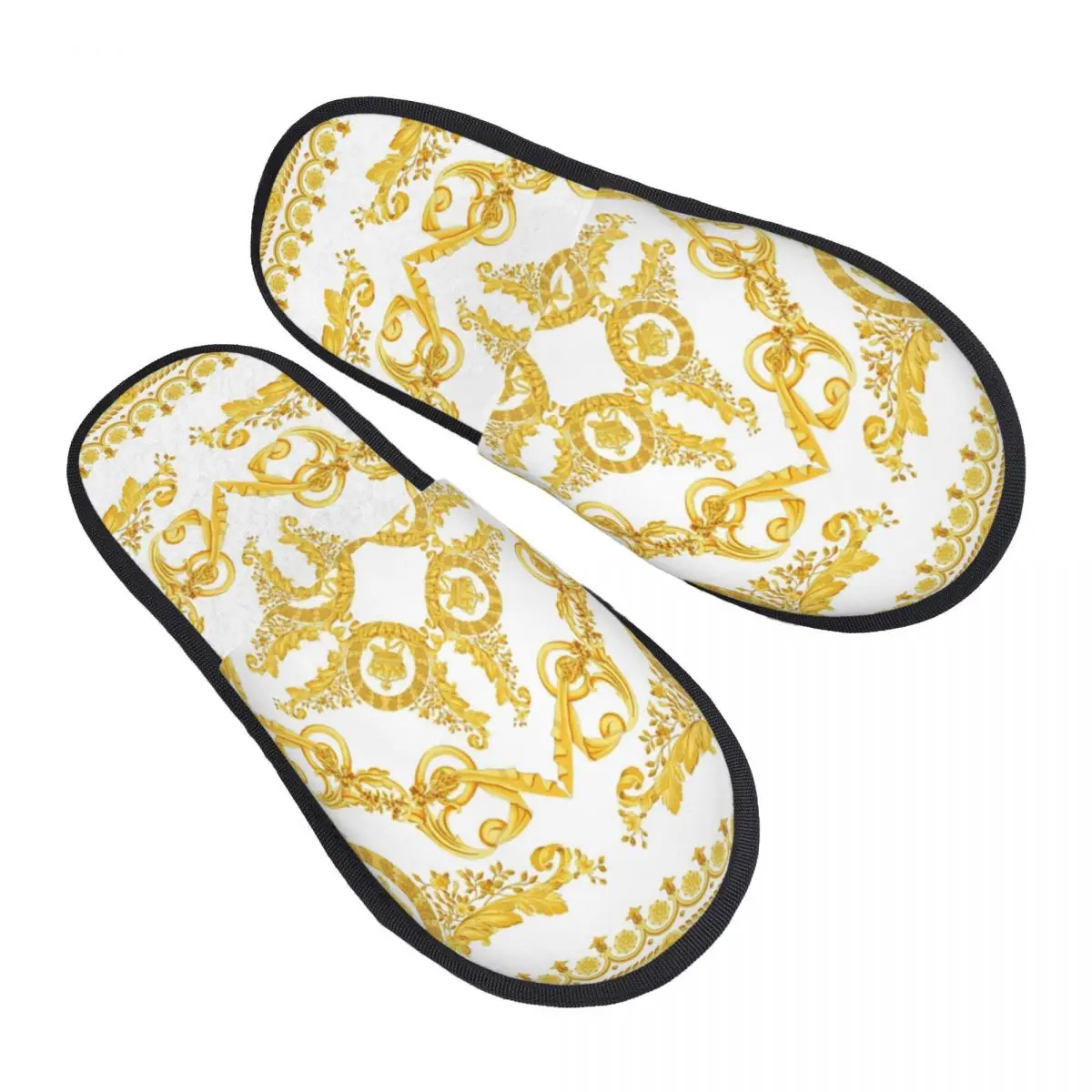 Custom Vintage Baroque Prints Greek Ornament Golden Meander Meandros Soft Scuff Memory Foam Slippers Women Hotel House Shoes