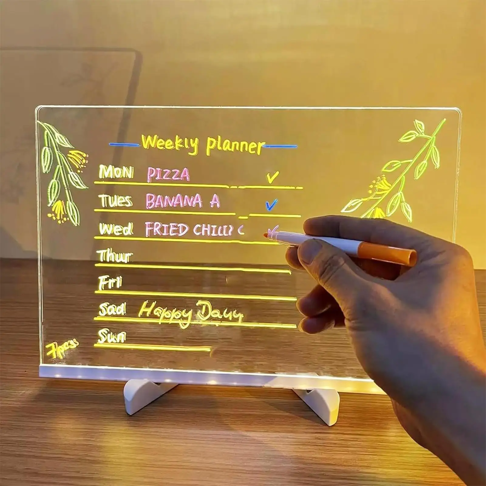 Luminous Acrylic Drawing Board Led Transparent Writing Pad Kids DIY Educational Toys Gift,With Stand 7 Color Quick-Drying Marker