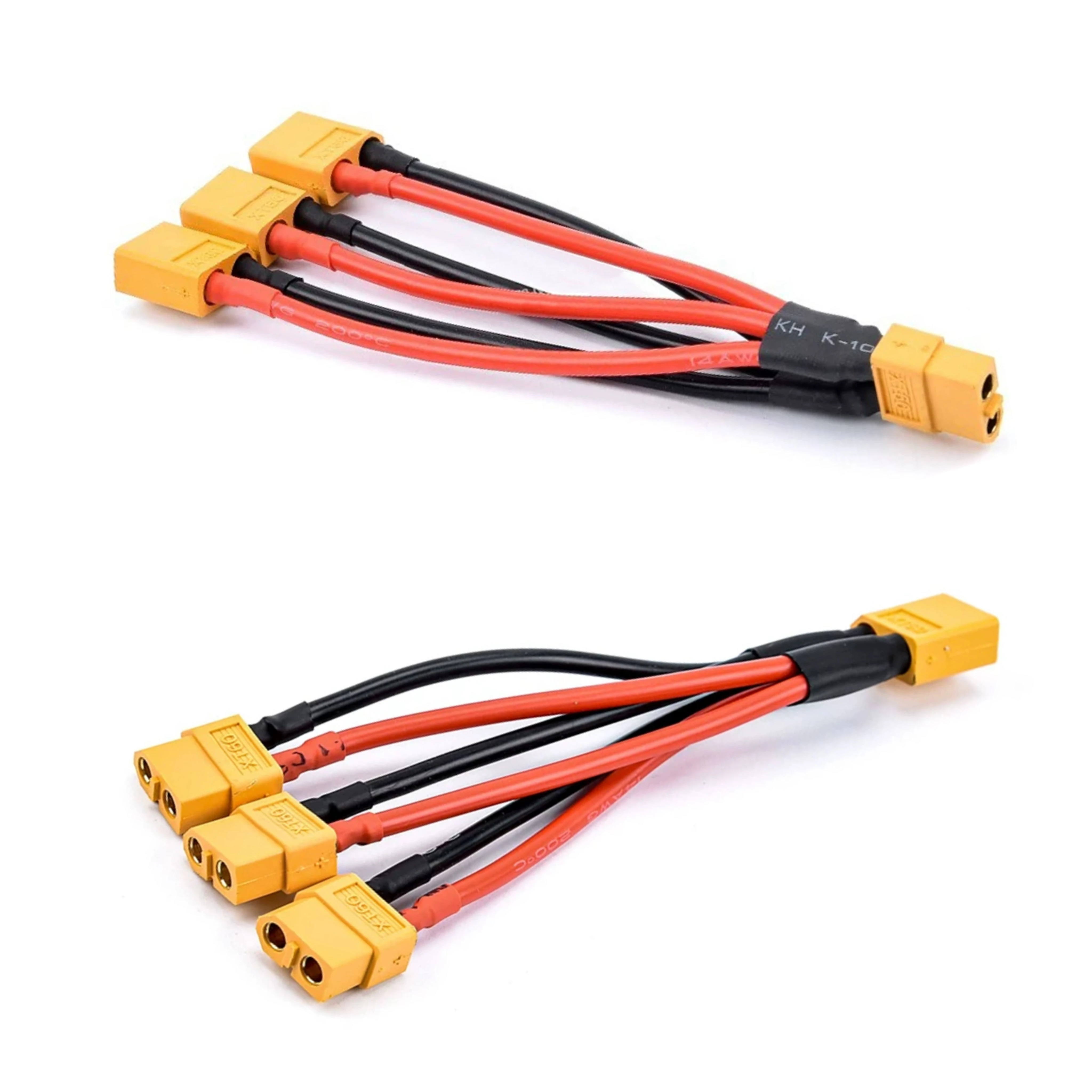 XT60 Parallel Battery Connector Male/Female Cable Dual Extension 1to2/1to3 12AWG/14AWG Silicone Wire for Battery Charger Motor