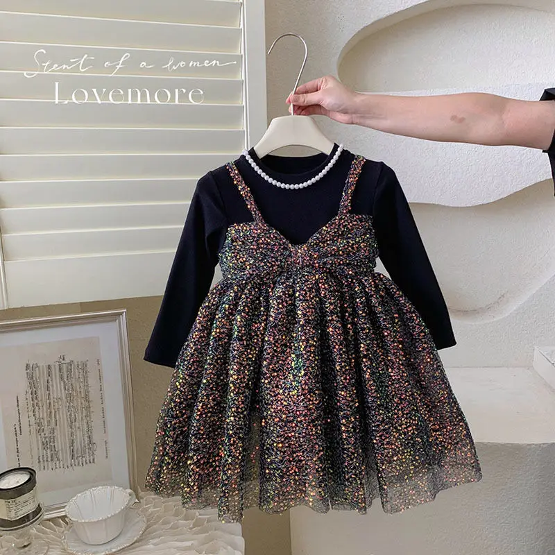 Baby girl dress 2025 autumn and winter new Korean version children's bow long sleeved dress