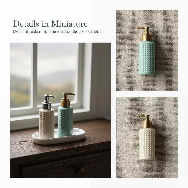 Realistic Miniature Soap Dispenser Grid Texture Mini Lotion Bottle Dollhouse Accessory for 1:12 Scale Tiny House DIY Decoration