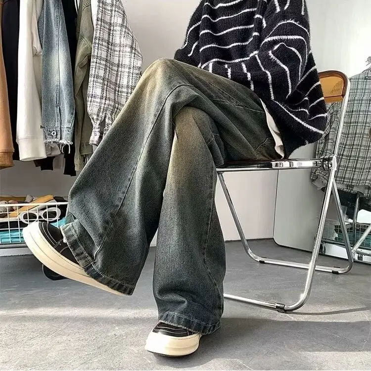 

Мужские джинсы прямого кроя больших размеров (до 300 фунтов), осенне-зимние, в американском ретро-стиле, гонконгский стиль, парные джинсы