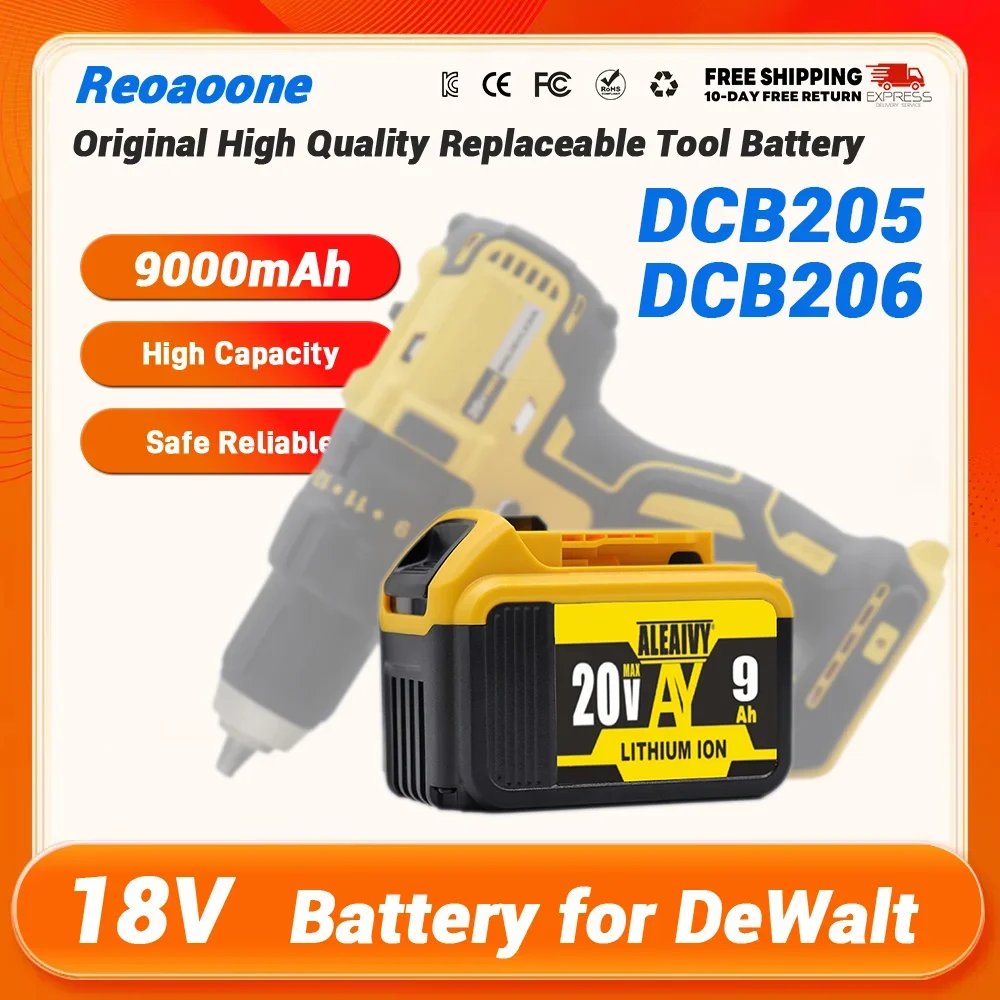 Оригинальный литиевый аккумулятор для DeWalt 18 В 20 Вольт Макс. 6,0 Ач 9,0 Ач DCB205 DCB206 Сменный литий-ионный аккумулятор Аккумуляторы для электроинструментов